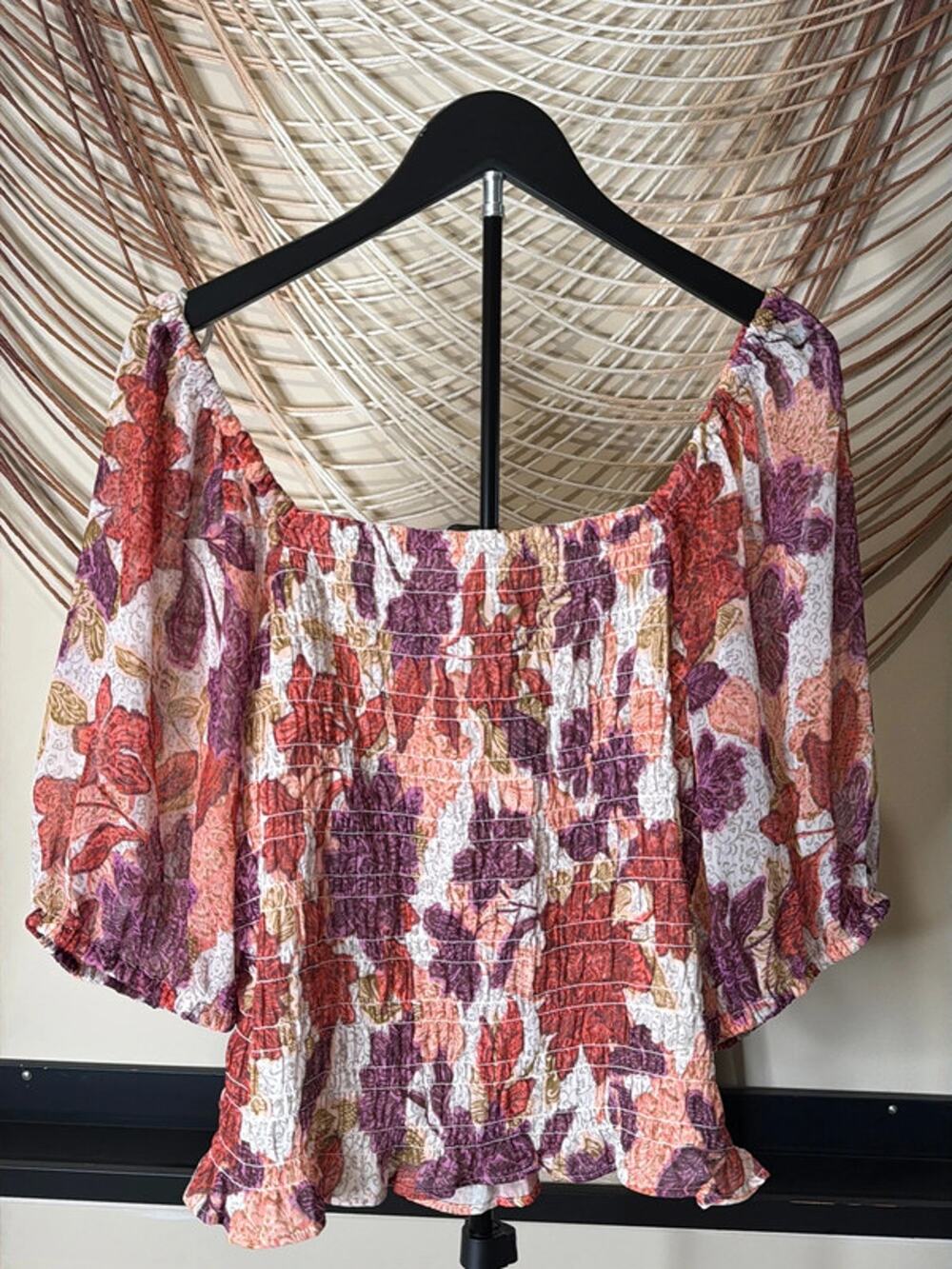 Old Navy chiffon sleeve puff sleeve Boho top XL 3349
